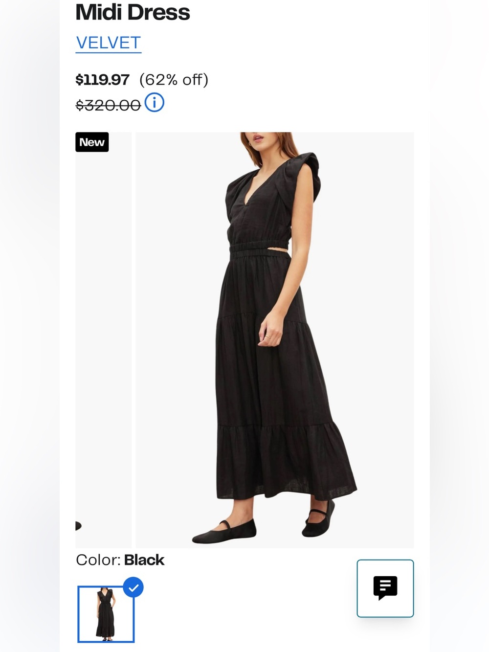 VELVET by Graham & Spencer Size S Black Ginger Midi Dress